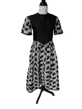Vintage Handmade Black Gold Elephant Metallic Pinup Swing Dress S